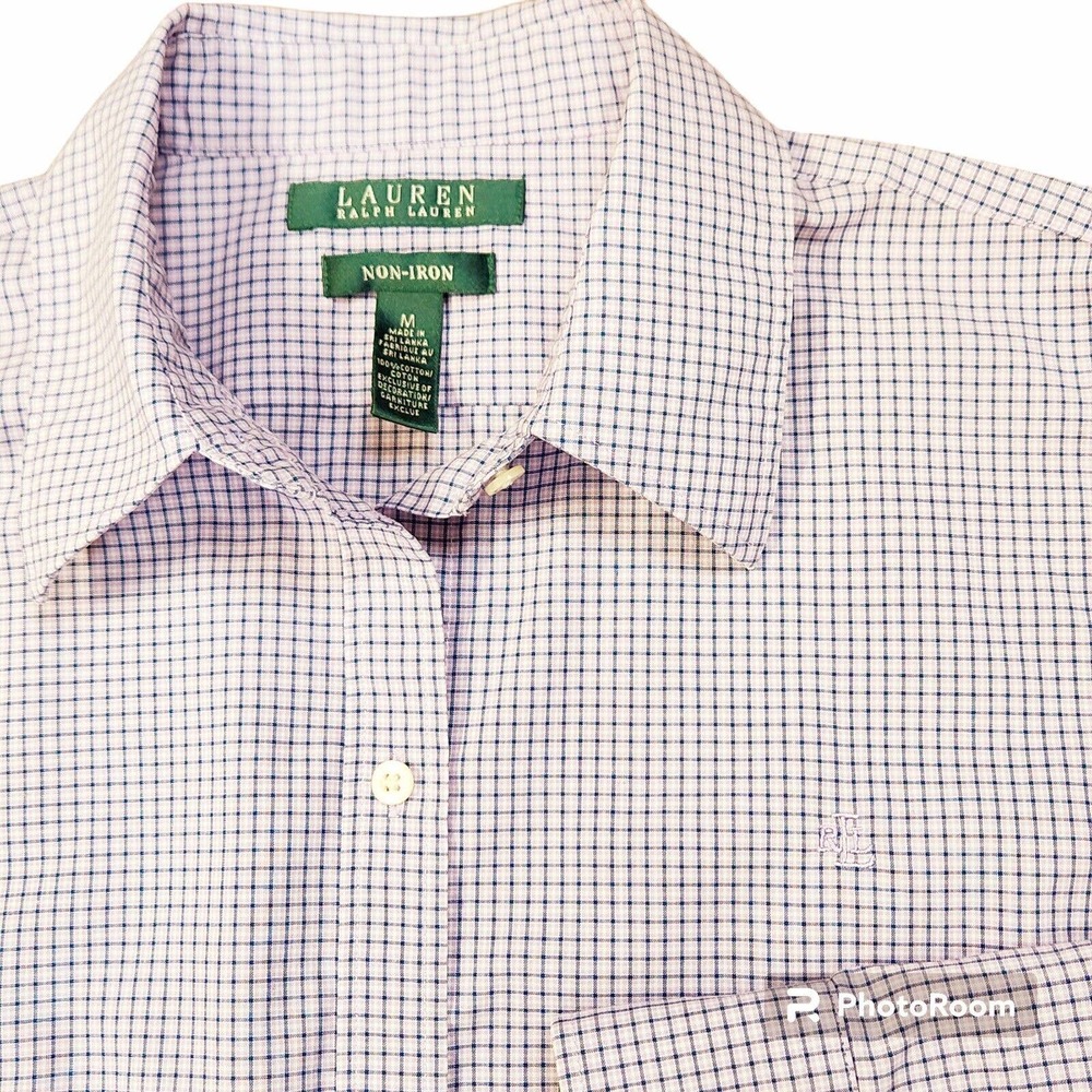 Lauren‎ Ralph Lauren Women's M Shirt Non Iron Button Long Sleeve Check Cotton